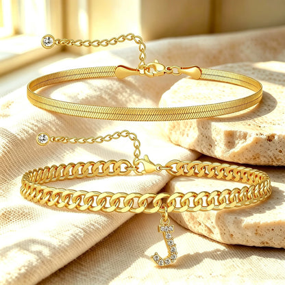 ✨ Gold Initial Anklet – 14K Gold Plated, Waterproof Adjustable Letter Pendant, Stackable Beach Jewelry