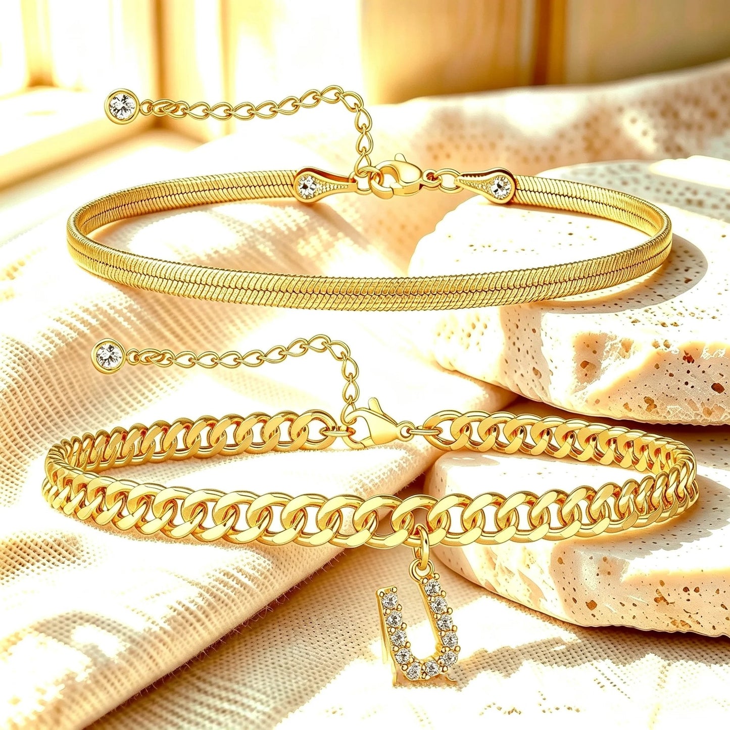 ✨ Gold Initial Anklet – 14K Gold Plated, Waterproof Adjustable Letter Pendant, Stackable Beach Jewelry