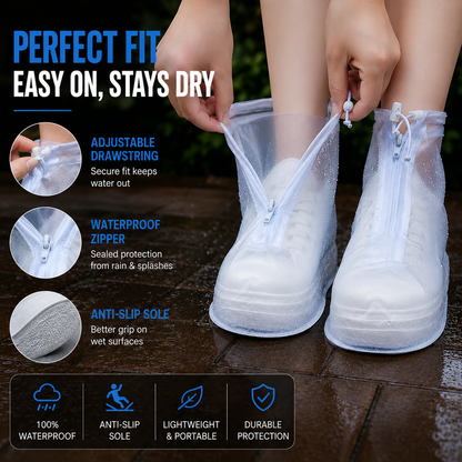 Waterproof Shoe Covers with Zipper & Adjustable Drawstring