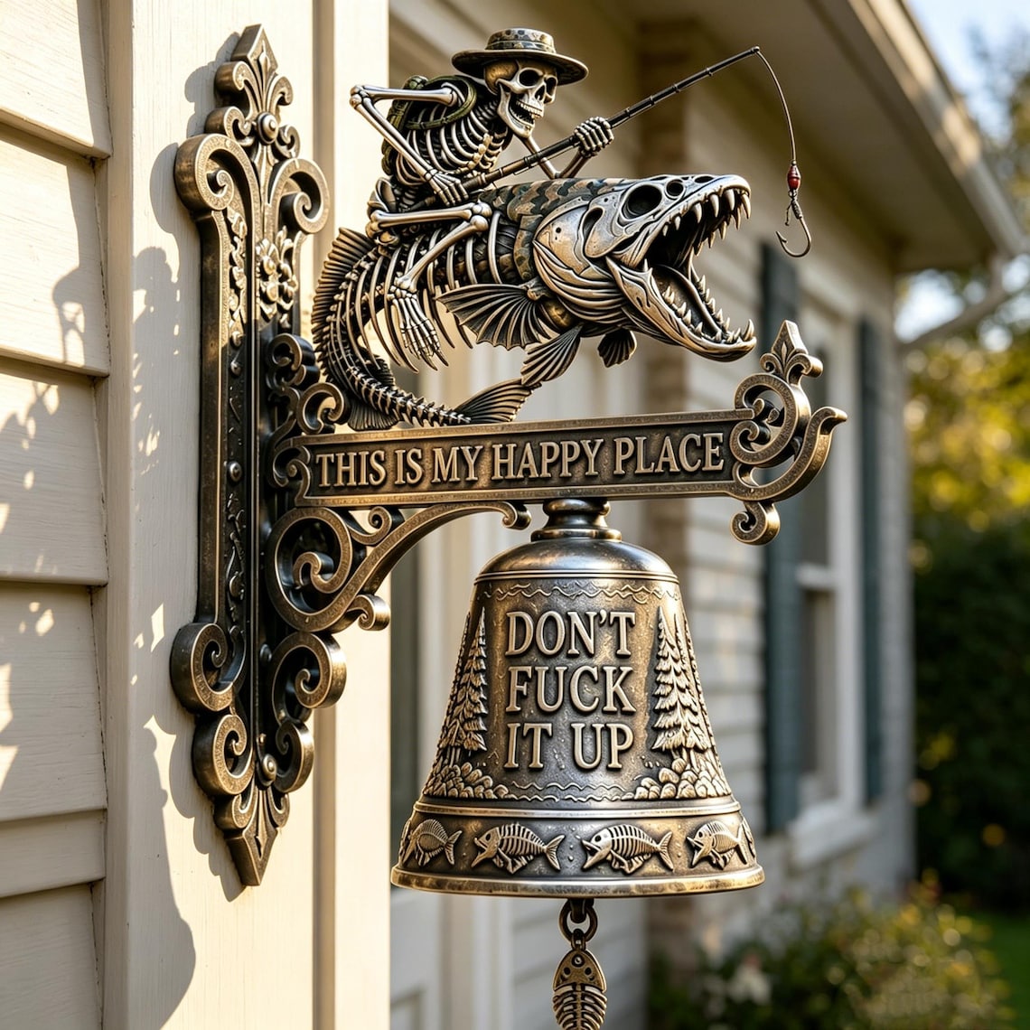 🎣 "This Is My Happy Place Don't F*ck It Up" Skeleton Fishing Wall Bell