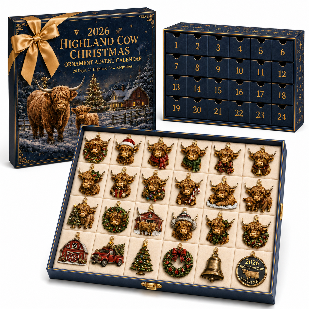 🐮2026 Highland Cow Christmas Ornament Advent Calendar – 24 Cozy Farmhouse Keepsakes