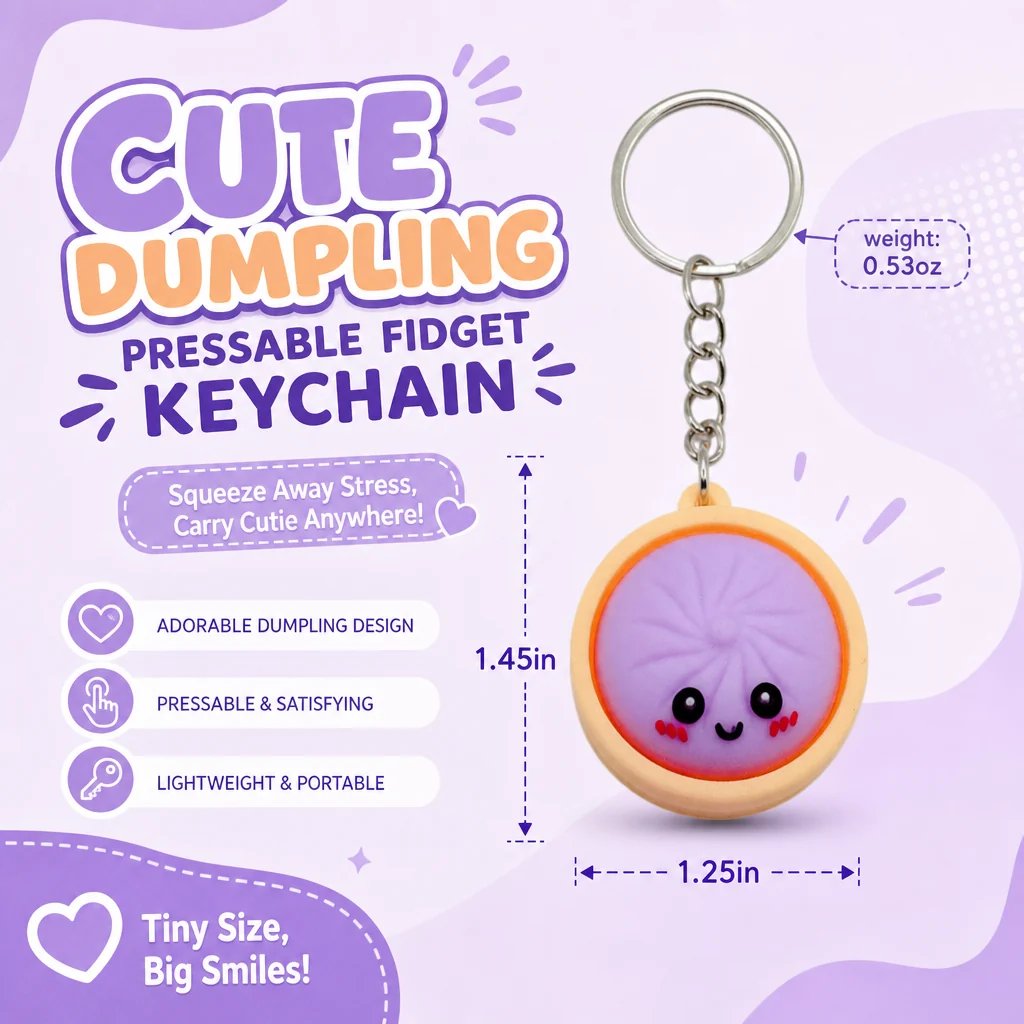 Cute Dumpling Pressable Fidget Keychain - touch sensing light