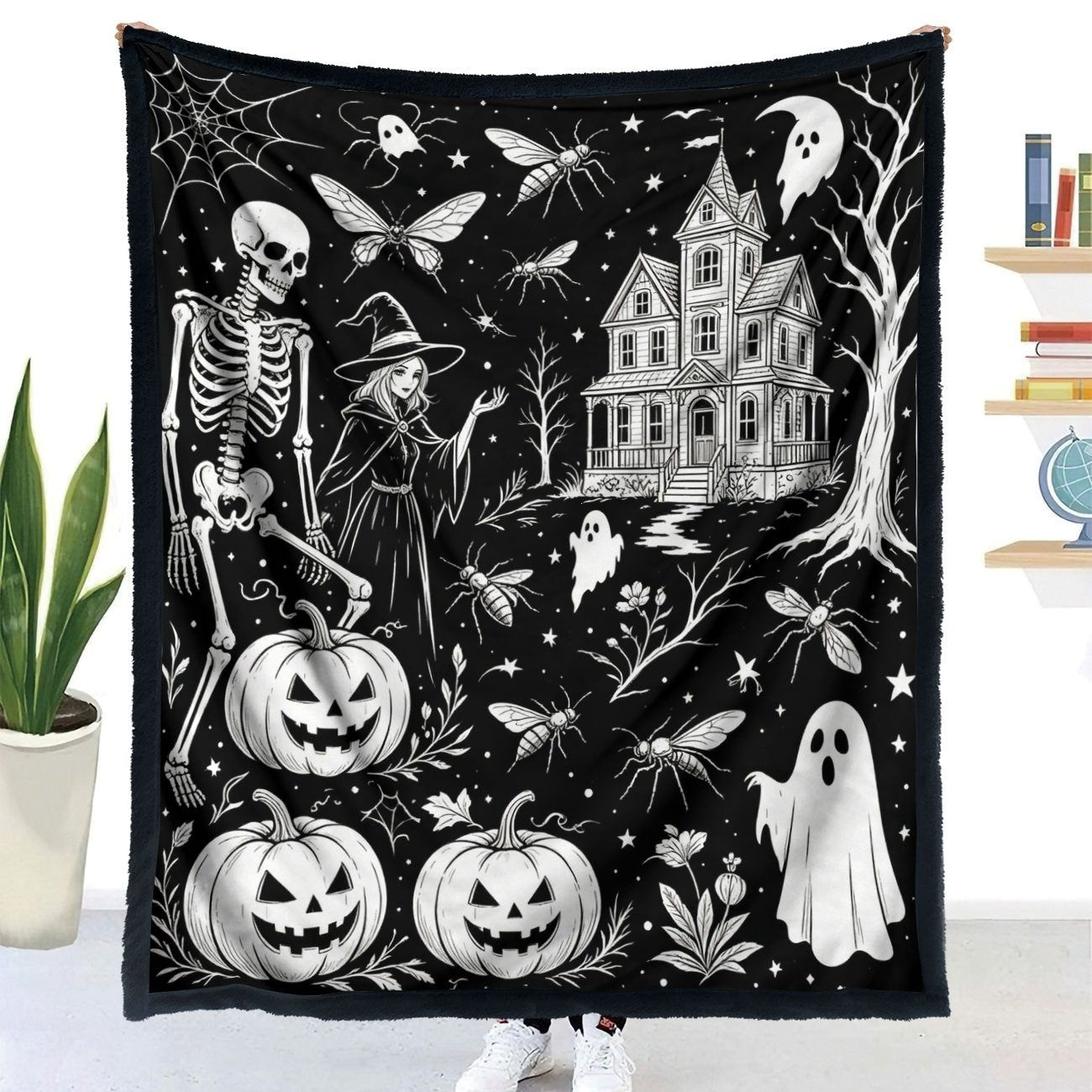 🎨Halloween Colouring Sherpa Blanket| Washable, Reusable, DIY Spooky Decor & Family Craft Gift