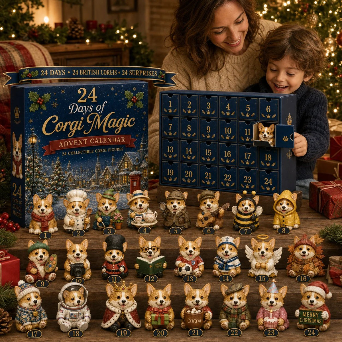 🎄💥British Corgis 2D Advent Calendar 2026 - 24‑Day Festive Countdown, Corgi Figurines Blind Box - Gift For Corgi Lovers