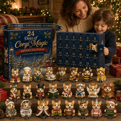 🎄💥British Corgis 2D Advent Calendar 2026 - 24‑Day Festive Countdown, Corgi Figurines Blind Box - Gift For Corgi Lovers