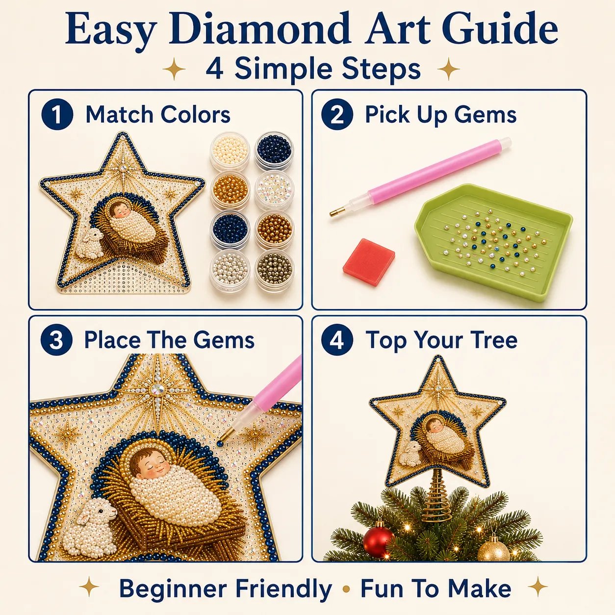 ⭐ Christian Faith Pearl Diamond Art Christmas Tree Topper Kit