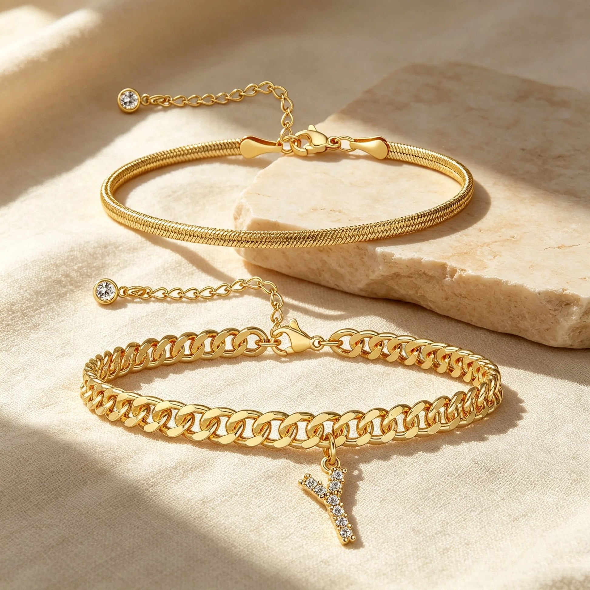 ✨ Gold Initial Anklet – 14K Gold Plated, Waterproof Adjustable Letter Pendant, Stackable Beach Jewelry