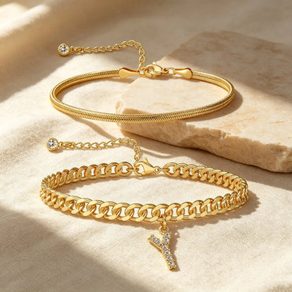 ✨ Gold Initial Anklet – 14K Gold Plated, Waterproof Adjustable Letter Pendant, Stackable Beach Jewelry