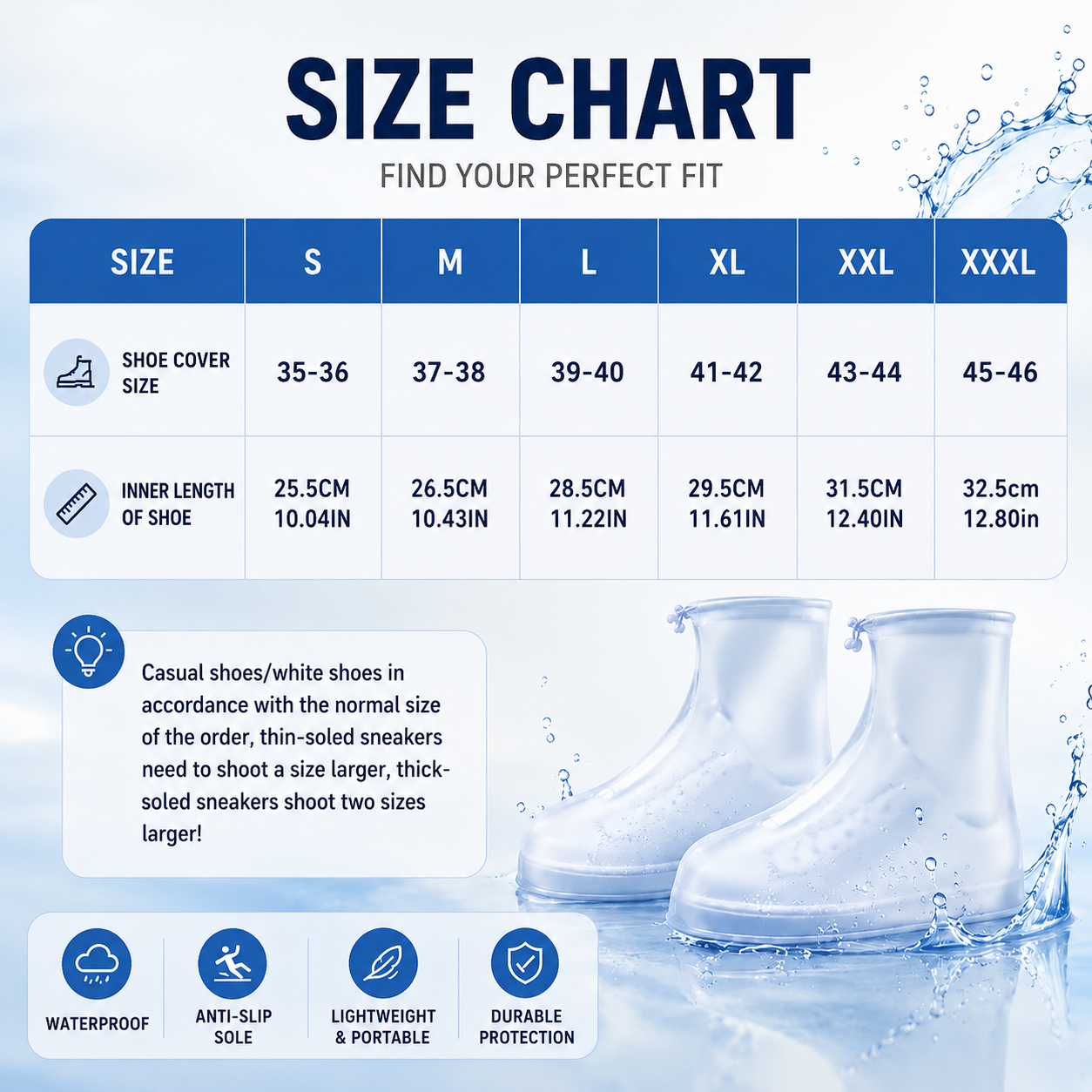 Waterproof Shoe Covers with Zipper & Adjustable Drawstring