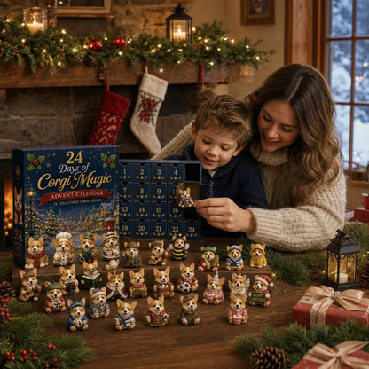 🎄💥British Corgis 2D Advent Calendar 2026 - 24‑Day Festive Countdown, Corgi Figurines Blind Box - Gift For Corgi Lovers