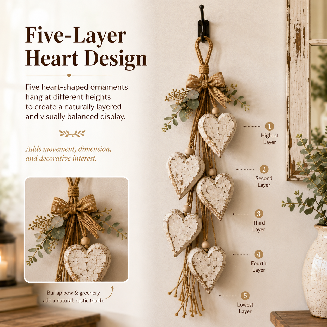 🤎 Hanging Heart Wall Decor