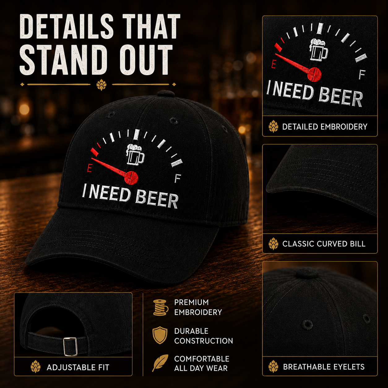 🍺I NEED BEER Embroidered Baseball Cap