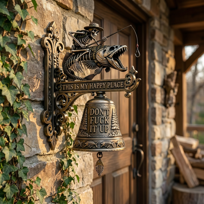 🎣 "This Is My Happy Place Don't F*ck It Up" Skeleton Fishing Wall Bell