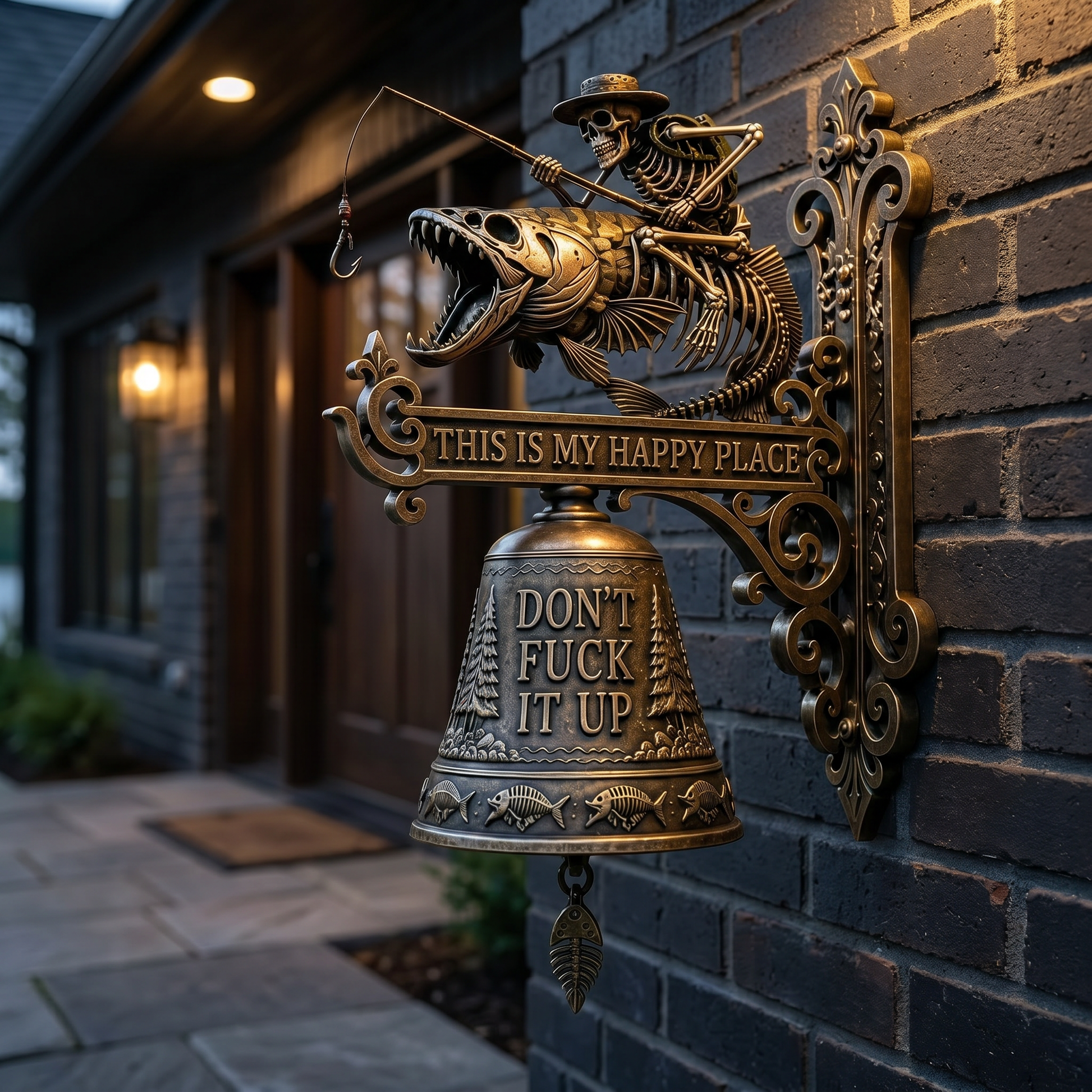 🎣 "This Is My Happy Place Don't F*ck It Up" Skeleton Fishing Wall Bell