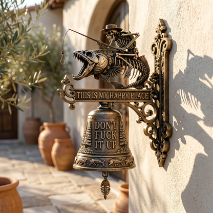 🎣 "This Is My Happy Place Don't F*ck It Up" Skeleton Fishing Wall Bell
