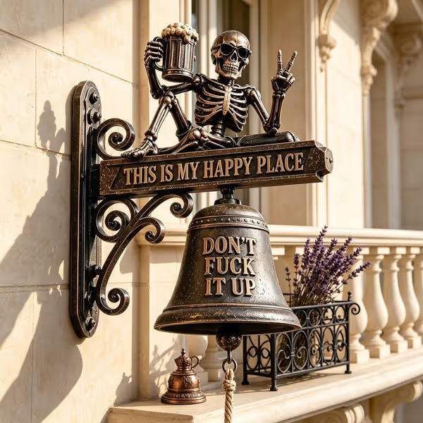 🎣 "This Is My Happy Place Don't F*ck It Up" Skeleton Fishing Wall Bell