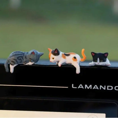 Hand-Painted Mini Cat Desk Figurines - Set of 5 Cute Cartoon Kitty Com