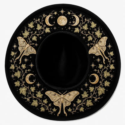 🎃 Gothic Embroidered Wide Brim Fedora Hat 🖤🌙