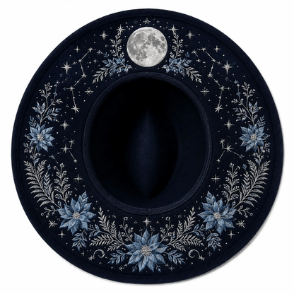 🎃 Gothic Embroidered Wide Brim Fedora Hat 🖤🌙