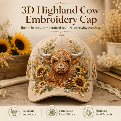 🦬3D Highland Cow Embroidery Cap🧢(Breathable & Lightweight Comfort & Unisex Fit)