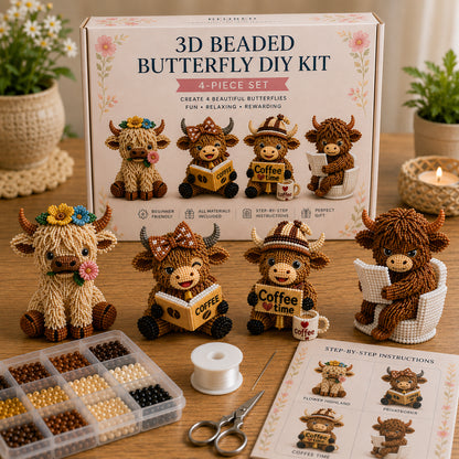 3D Highland Cow DIY Bead Kit – 8 Adorable Handmade Cow Designs Craft Set