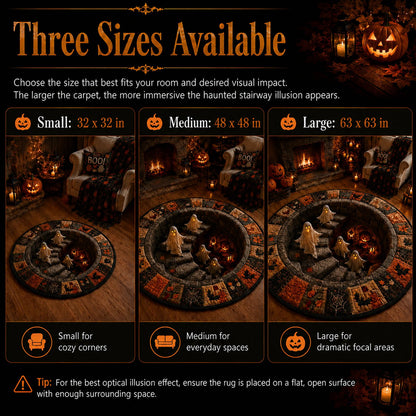 🔥 3D Haunted Staircase Round Rug – Spooky Halloween Optical Illusion 👻
