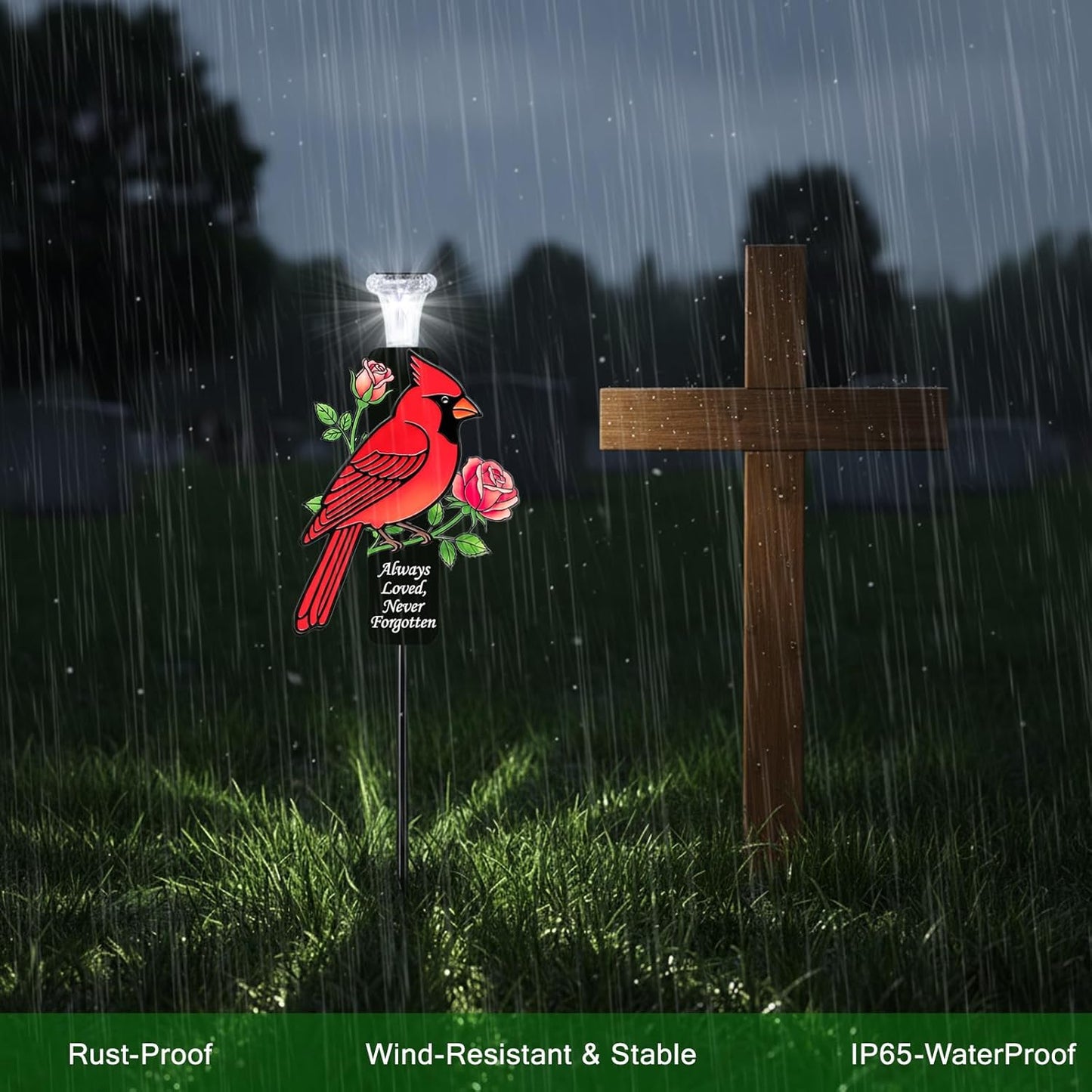 🎖️Solar Cardinal Memorial Stakes for Graves - Metal Cemetery Decorations with LED Light