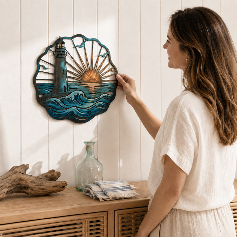 🌅 Golden Harbour Mural – Vintage Coastal-Style Metal Wall Decoration⚓