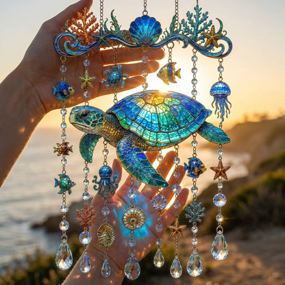 🔥🐋🐢🐬Ocean-Themed Crystal Wind Chime – 🌊Bring the Ocean Glow to Your Garden