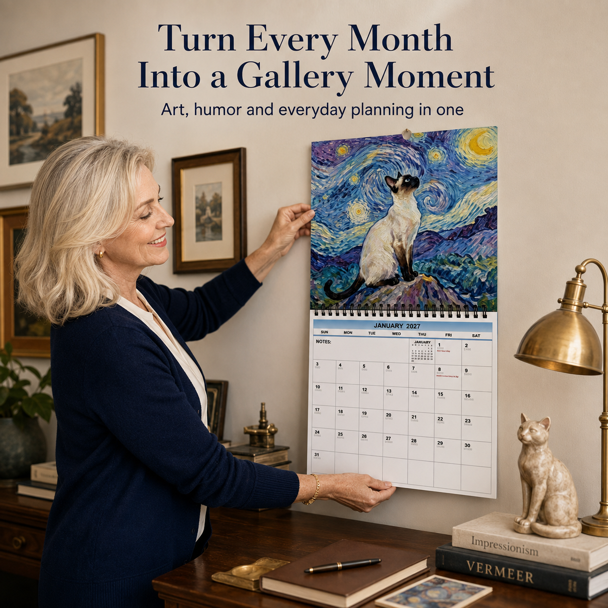 🎨🐱 2027 Famous Painting Cat Calendar — 12 Masterpieces, One Curious Cat