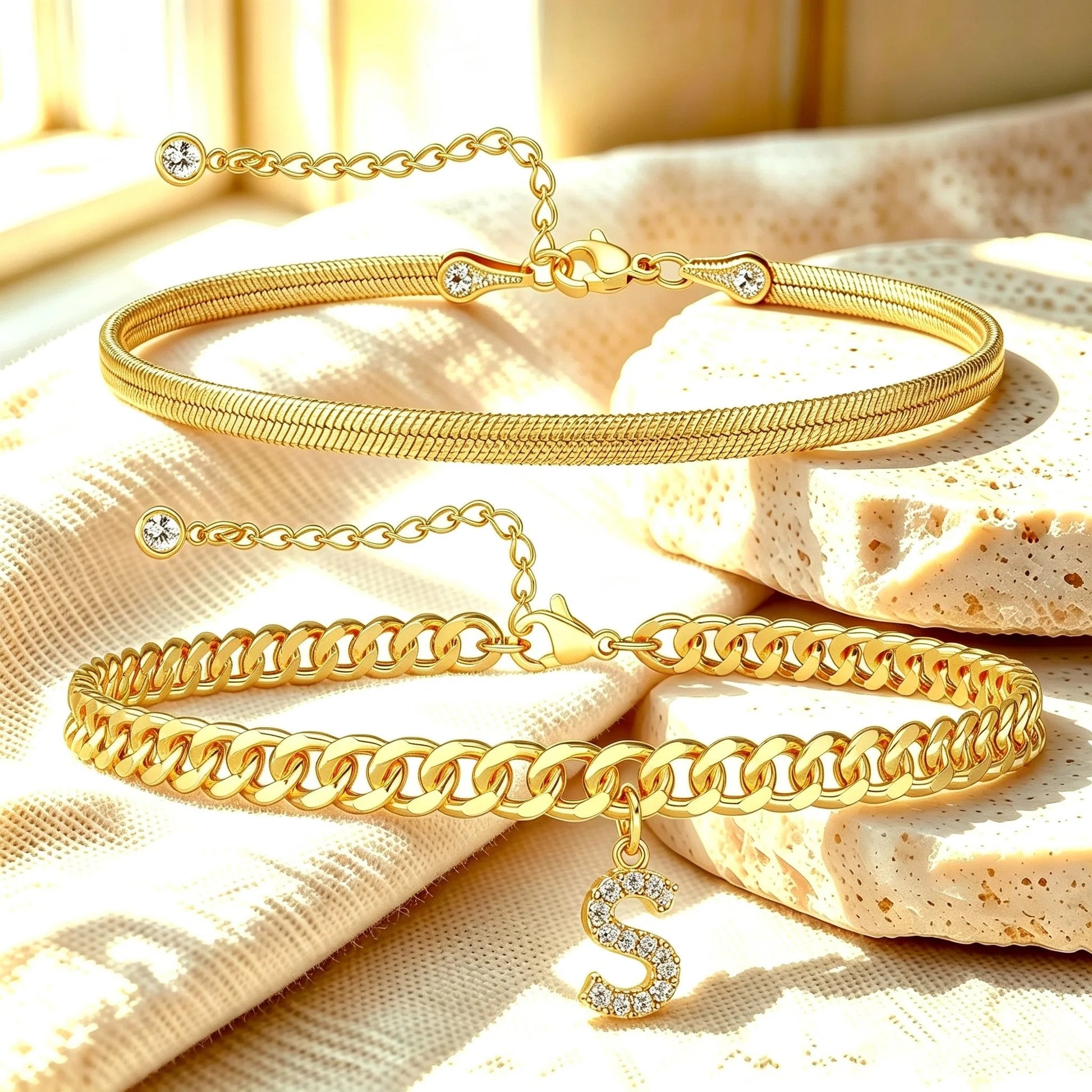 ✨ Gold Initial Anklet – 14K Gold Plated, Waterproof Adjustable Letter Pendant, Stackable Beach Jewelry
