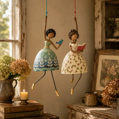 🌸 Whimsical Dancing Lady Hanging Ornament | Vintage Folk-Art Décor with Wind-Activated Swaying Design & Playful Dangling Details ✨
