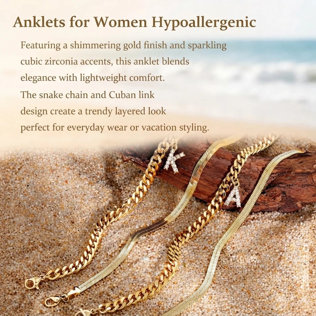 ✨ Gold Initial Anklet – 14K Gold Plated, Waterproof Adjustable Letter Pendant, Stackable Beach Jewelry