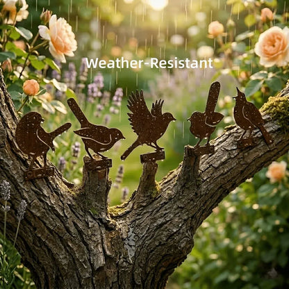 🐦 5-Piece Lifelike Rusty Metal Bird Silhouettes Garden Art
