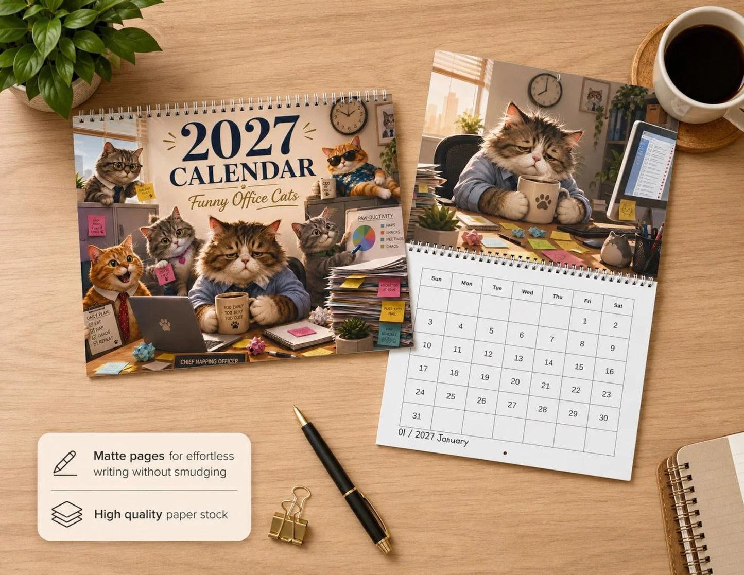2027 Wall Calendar | Funny Office Cats Monthly Planner