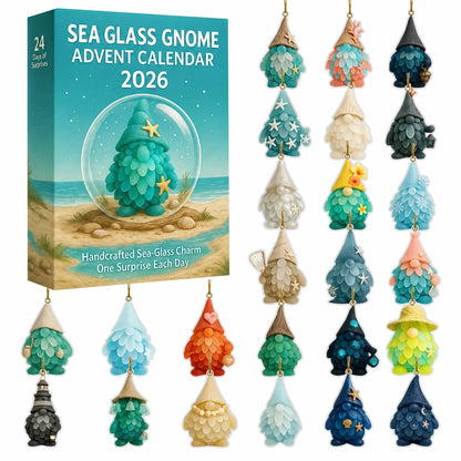 Sea Glass Gnome Advent Calendar 2026 | 24 Coastal Gnome Charms for Christmas Countdown, Tree Decor & Holiday Gifts 🎄✨