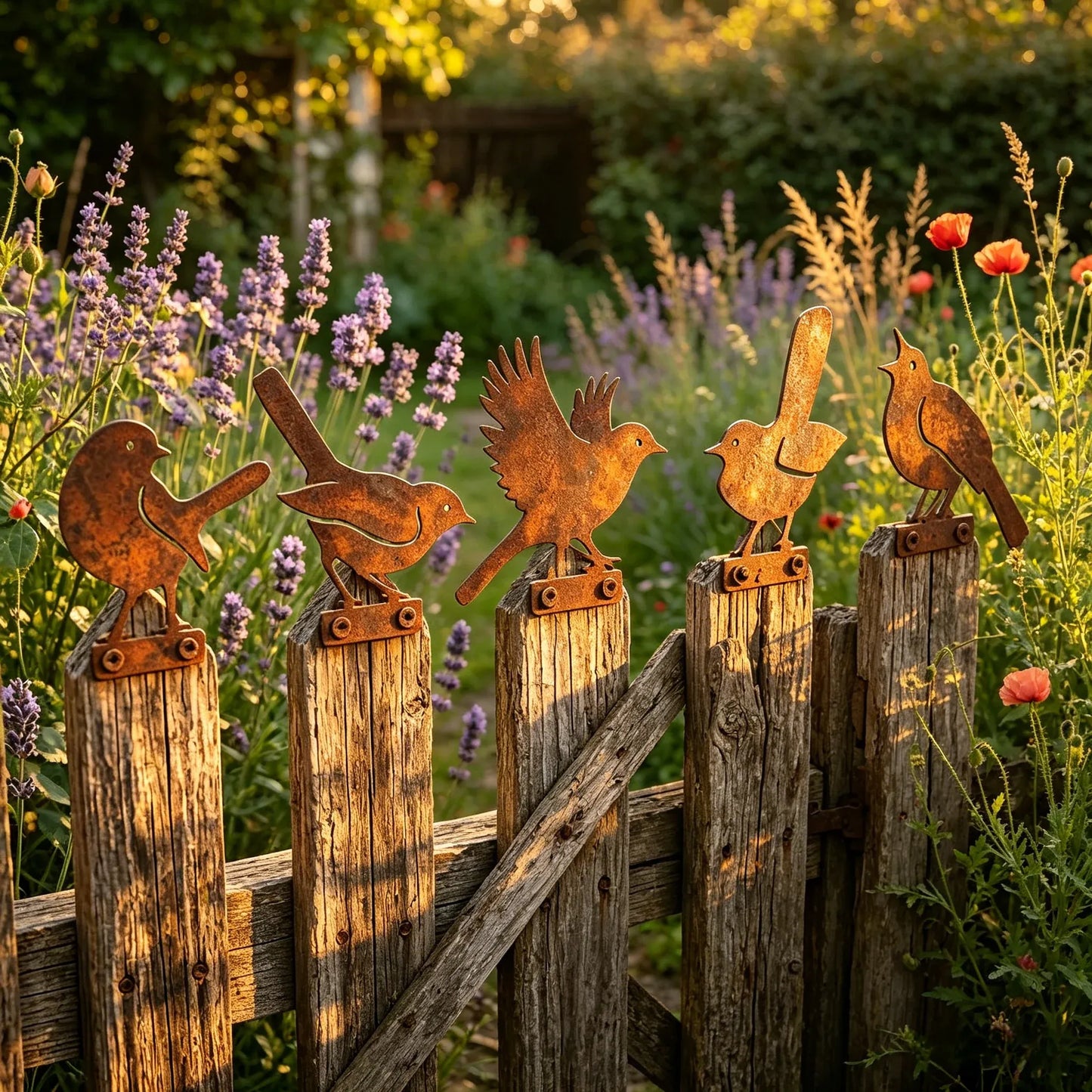 🐦 5-Piece Lifelike Rusty Metal Bird Silhouettes Garden Art
