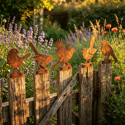 🐦 5-Piece Lifelike Rusty Metal Bird Silhouettes Garden Art