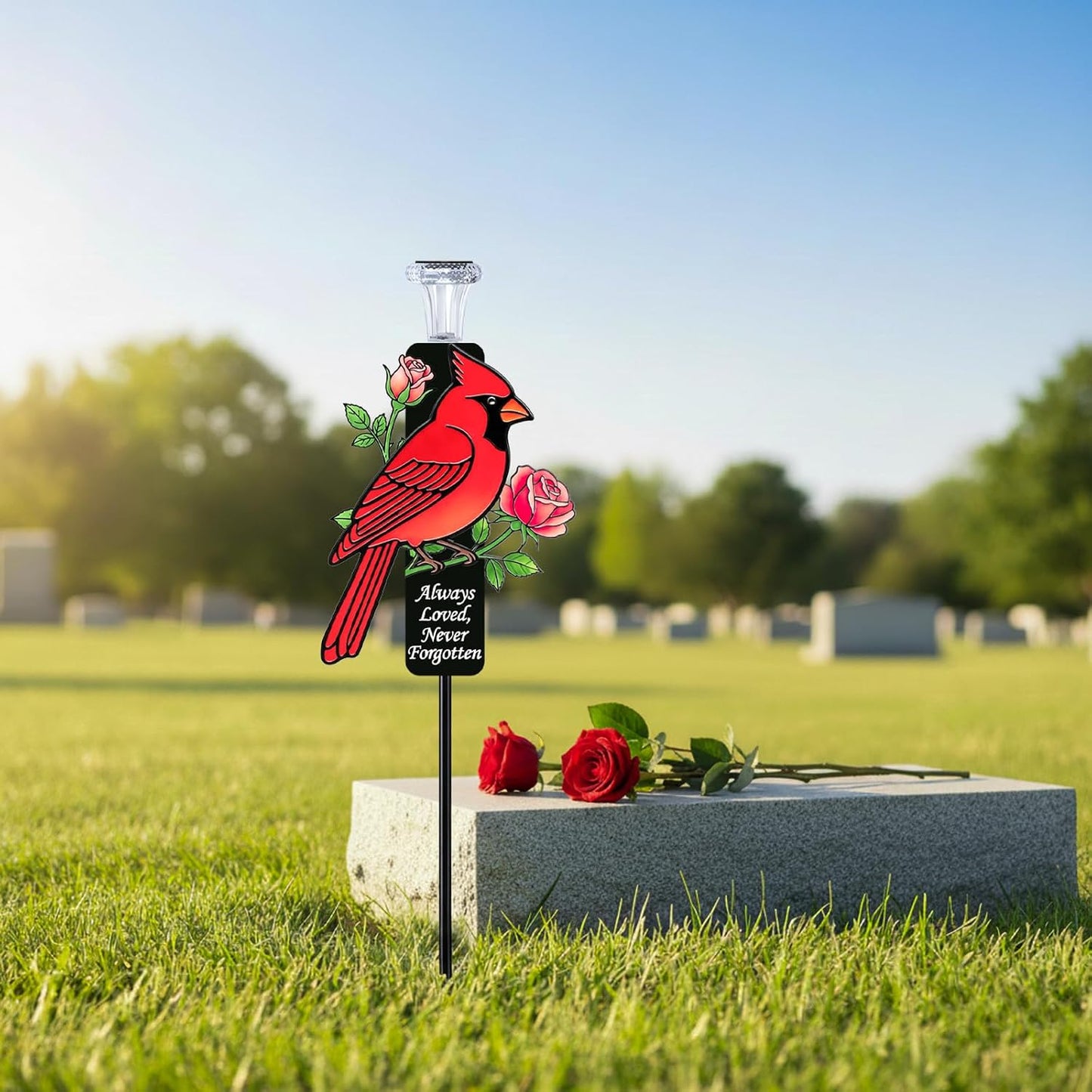 🎖️Solar Cardinal Memorial Stakes for Graves - Metal Cemetery Decorations with LED Light