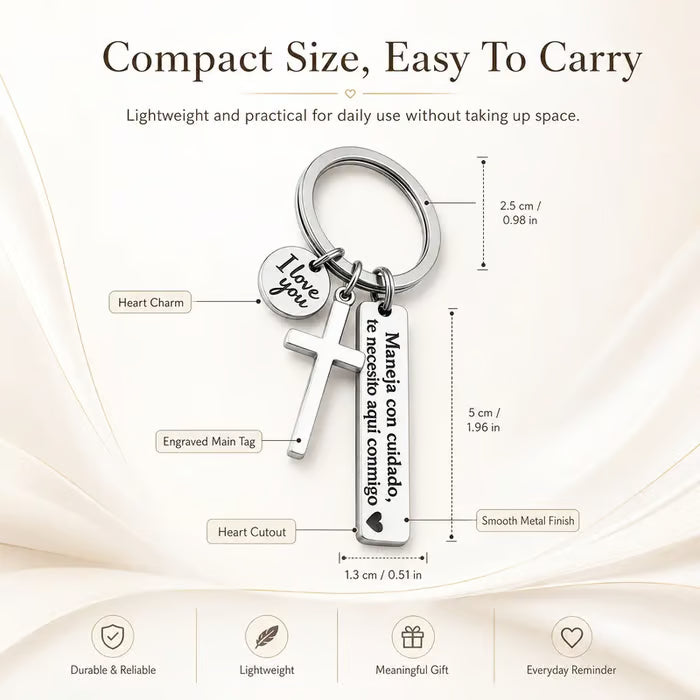 Keychain with Cross and 'I Love You' Charm