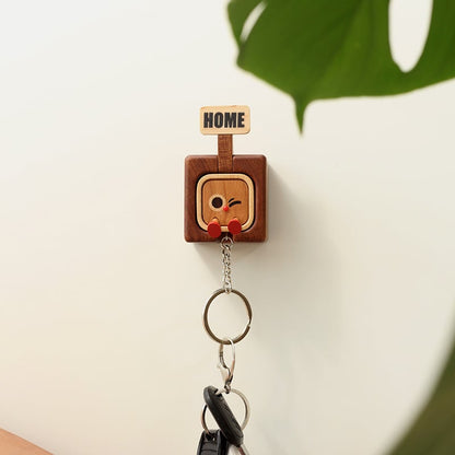 Creative Wooden Key Hooks with Funny Facial Expressions 