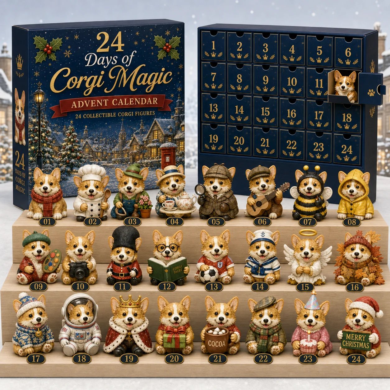 🎄💥British Corgis 2D Advent Calendar 2026 - 24‑Day Festive Countdown, Corgi Figurines Blind Box - Gift For Corgi Lovers