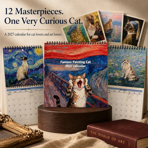 🎨🐱 2027 Famous Painting Cat Calendar — 12 Masterpieces, One Curious Cat