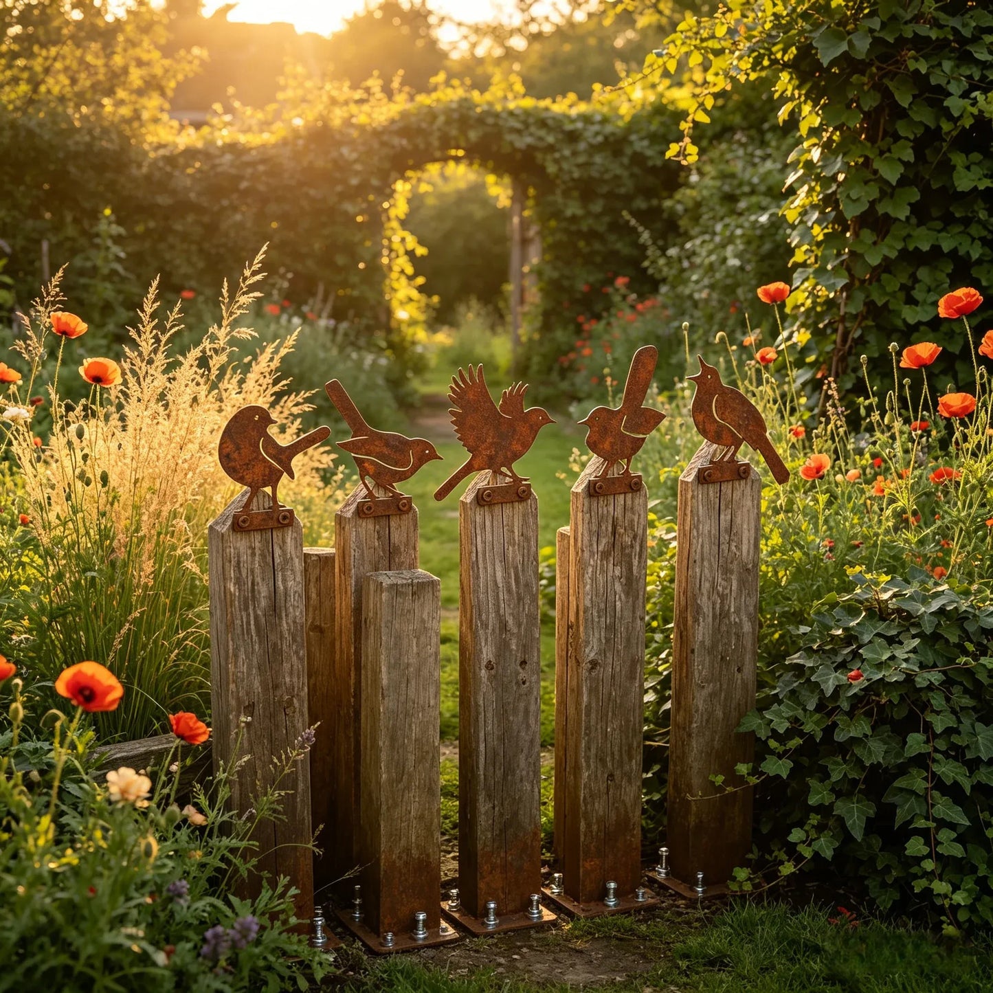 🐦 5-Piece Lifelike Rusty Metal Bird Silhouettes Garden Art