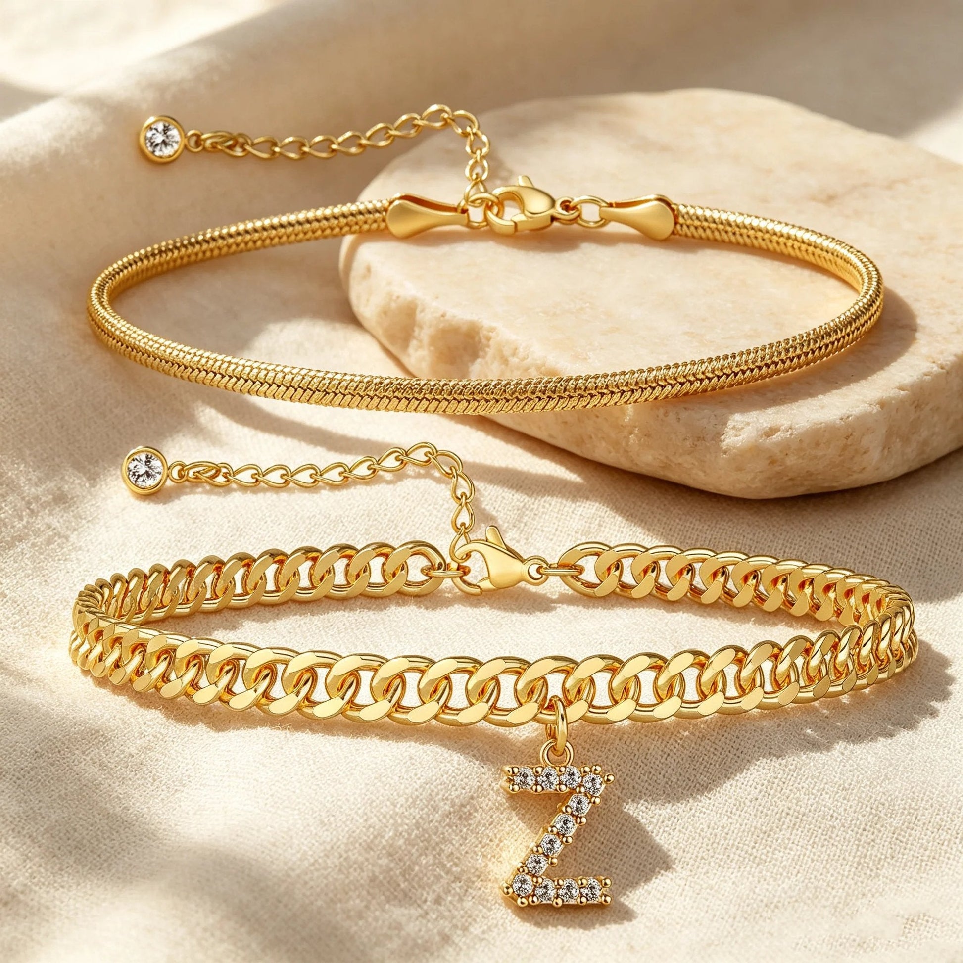 ✨ Gold Initial Anklet – 14K Gold Plated, Waterproof Adjustable Letter Pendant, Stackable Beach Jewelry