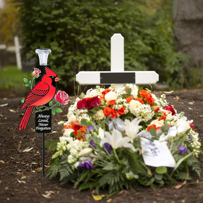 🎖️Solar Cardinal Memorial Stakes for Graves - Metal Cemetery Decorations with LED Light