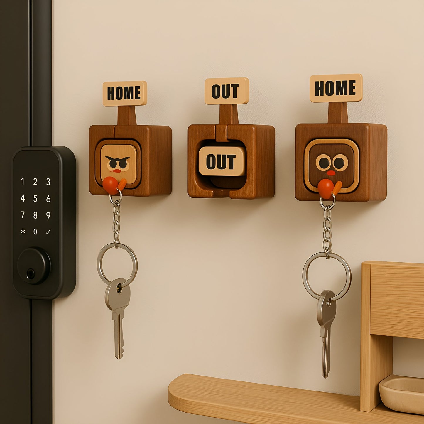 Creative Wooden Key Hooks with Funny Facial Expressions 