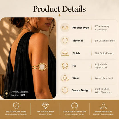 ✨CGM Sensor Arm Cuff – 18K Gold-Plated Adjustable Jewelry Holder for Compatible CGM Sensors