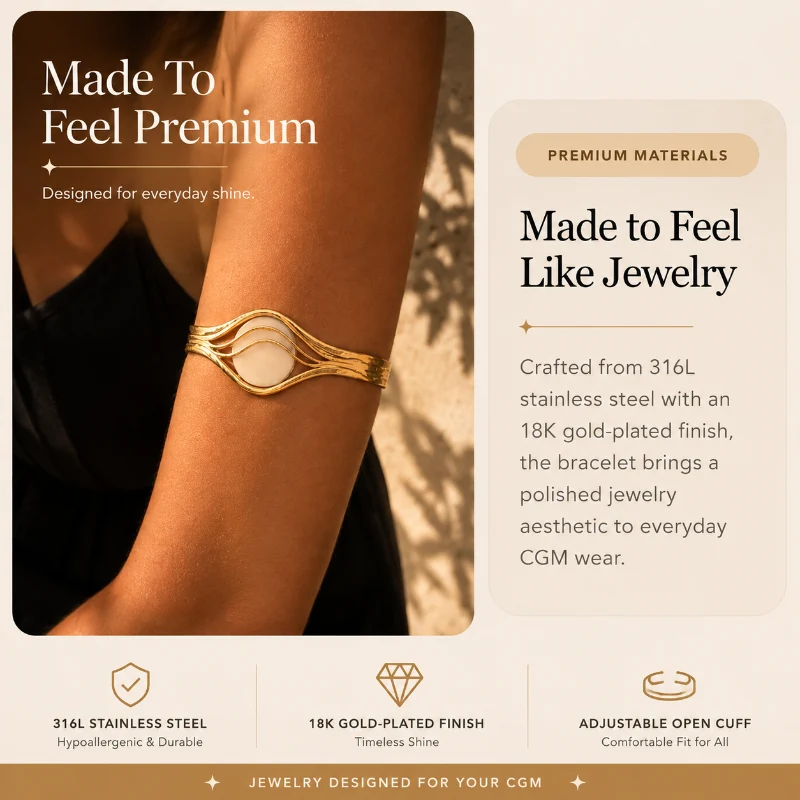 ✨CGM Sensor Arm Cuff – 18K Gold-Plated Adjustable Jewelry Holder for Compatible CGM Sensors