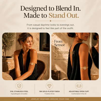 ✨CGM Sensor Arm Cuff – 18K Gold-Plated Adjustable Jewelry Holder for Compatible CGM Sensors